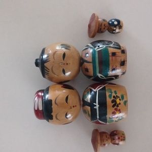 Vintage Wooden Japanese Kokeshi Dolls